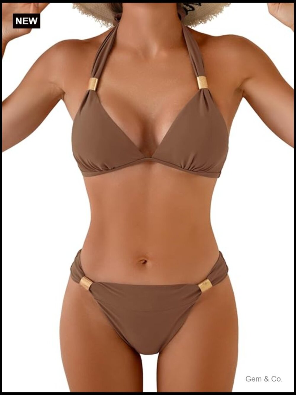Halter Two Piece Bikini Set V Neck Tie Back Swimsuit